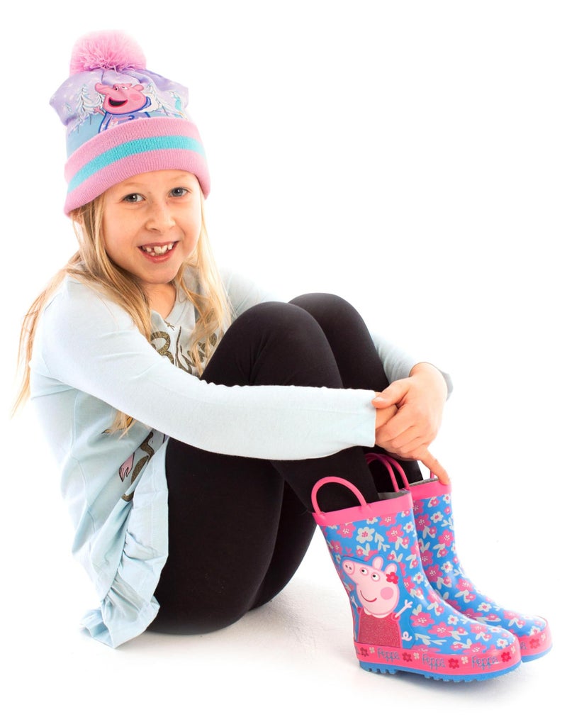 Peppa Pig Girls Blue Floral Rain Boots with Handles | Waterproof Outdoor Footwear for Kids | Easy Carrying Character Boots | Peppa Merch for Outdoor Play & Rainy Weather - Image 2